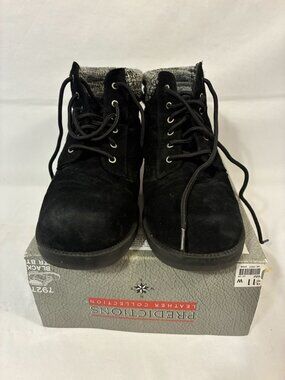 Predictions Black Suede‎ Knit Collar Lace Up Ankle Boots Wide Width Size 11 W